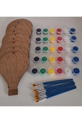 10 Hava Balonu Ahşap Boyama Yaz Okulu Kurs Aktivite Tatil Etkinlik Sanat 5 Boya 10 Fırça Hobi Seti