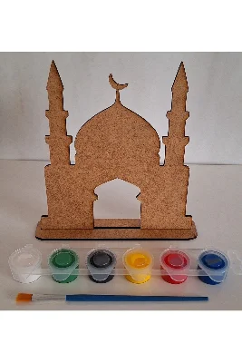 Cami Maket Ahşap Boyama Dini Aktivite Okul Kurs Etkinlik 1 Adet Boya 1 Adet Fırça Hobi Seti