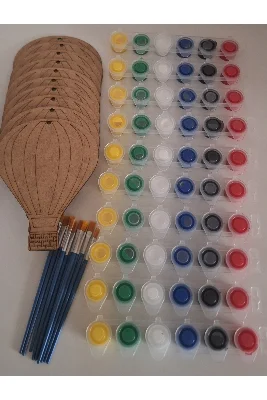 10 Hava Balonu Ahşap Boyama 10 Boya 10 Fırça Aktivite Okul Tatil Etkinlik Karne Hediyesi Hobi Seti