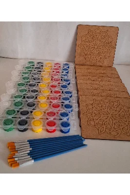 10 Adet Mandala Desen 10 Boya 10 Fırça Ahşap Boyama Aktivite Okul Kreş Anaokulu Etkinlik Sanat Seti