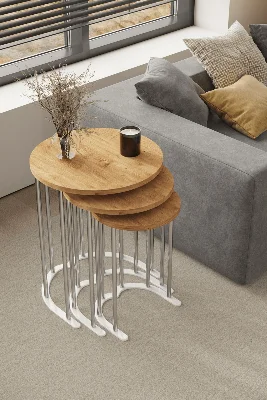 Usta Mekan Tokyo Gümüş Atlantik Çam Mdf 3 Lü Yuvarlak C Zigon Sehpa Gri