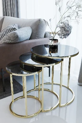 Usta Mekan Gold Metal Füme Aynalı Zigon Sehpa Gold - Füme