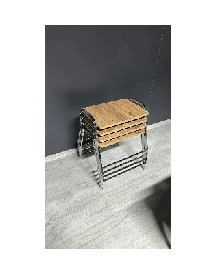 Usta Mekan 4 Lü Tepsi Zigon Sehpa Gümüş - Ceviz Ekru