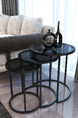 Usta Mekan Füme Cam Siyah Metal Zigon Sehpa