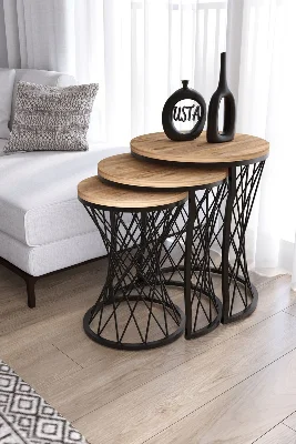 Usta Mekan Hasır Telli Model Statik Zigon Sehpa Antik Çam Ahşap Tabla Siyah