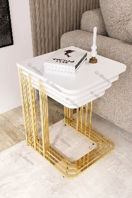 Usta Mekan Orkide Tekerlekli 4 Lü Zigon Sehpa Gold- Parlak Beyaz Mdf Altın