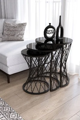 Usta Mekan Hasır Telli Model Siyah Metal Zigon Siyah Cam Ahşap