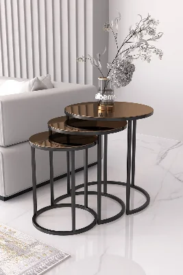 Usta Mekan Siyah Metal Bronz Aynalı Zigon Sehpa