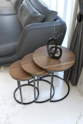 Usta Mekan Zigon Sehpa Siyah Ayak Ahşap Tabla A Ceviz Çizgili