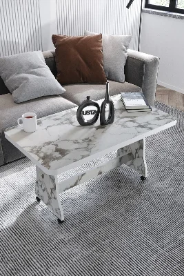 Usta Mekan Usta Tekerlekli Orta Sehpa Portatif Orta Sehpa Çalışma Masası 60 102 55 Cm Beyaz Mermer