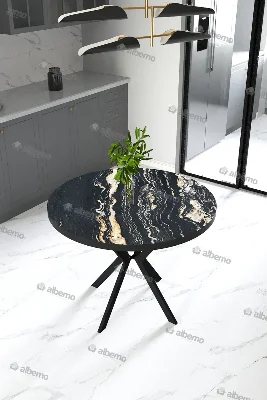 Usta Mekan Yuvarlak Mutfak Masasi Sabit 90 Cm Siyah Mermer