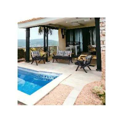 Usta Mekan N Design 2-1-1 Balkon Takımı, Bahçe Mobilyası, Çay Seti, Kafe Oturma Grubu, Teras Koltuk Takımı Siyah-çizgili