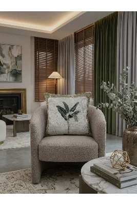 Yaprak Desen Kadife Kırlent Kılıfı (45x45)