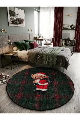 Bear Ekose Desenli Genç Odası Lateks Taban Halı