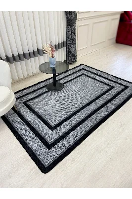 50X100 Hasır Jüt Sisal Görünümlü Dekoratif Halı Gri - Siyah