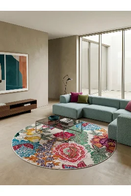 Floral Çiçek Desenli Lateks Taban Salon Antre Halı