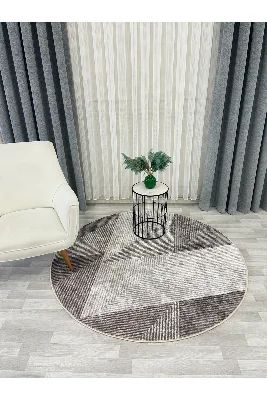 Bej Renk Geometrik Desen Kaymaz Taban Yolluk Halı