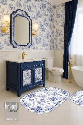 Toile de Jouy Temalı Lateks Taban Banyo Paspası (80X120)