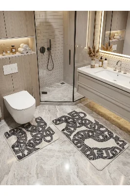 Zincir Desenli Lateks Taban 2'li Banyo Paspası (60x100-60x50)