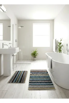 Misson Zigzag Desenli 2 li Deri Taban Banyo Paspas (60x100 - 60x50)