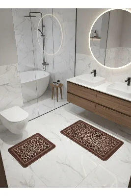 Lepoar Desenli 2 li Deri Taban Banyo Paspas (60x100 - 60x50)