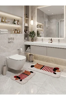 Köpek Desenli 2'li Lateks Taban Banyo Paspası (60x100-60x50)