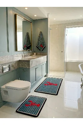 2'li Istakoz Desen Lateks Taban Banyo Paspası (60X100-60x50)