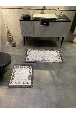 Lınaro 2'li Lateks Kaymaz Taban Su Geçirmez Banyo Paspas Takımı (60x100 - 60x50) Gri