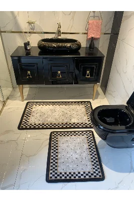 Rasel Model 2'li Lateks Kaymaz Taban Banyo Paspas Takımı Ebat (60X100 - 60X50)