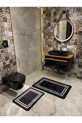 Tracy 2'li Lateks Taban Banyo Paspas Takımı -(EBAT 60X100 60X50) Siyah