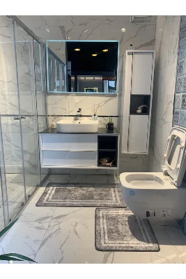 Tracy Çizgli 2'li Lateks Kaymaz Taban Banyo Paspas Takımı Ebat (60X100 - 60X50)