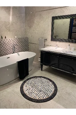 Robert Dama Desen Saçaksız Yuvarlak Banyo Paspası - Siyah Ebat 100x100