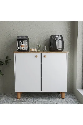 ARES2 Kahve Köşesi Dolabı - Mat Beyaz Çok Amaçlı Ahşap Dolap - Şık Ve Modern Mutfak Dolab