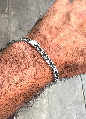 El Yapımı 925 Ayar Gümüş İnce Bizans Zincir Bileklik | Oksitlenmiş Kral Bağlantılı Erkek Bileklik 14 Gram