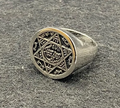 El Yapımı 925 Ayar Gümüş Süleyman Mührü Yüzüğü | Manevi Koruma Yüzüğü 14 Gram