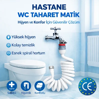 Plasyay Spiral Wc Taharet Hortum Matik ve Wc Banyo Yıkama Kelepçe Adaptörlü Setler