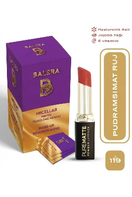 Pure Matte Powder Lipstick No: 119 - Nemlendirici Pudramsı Mat Ruj Makyaj Temizleme Mendili Hediyeli