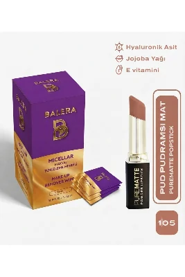 Pure Matte Powder Lipstick No: 105 - Nemlendirici Pudramsı Mat Ruj Makyaj Temizleme Mendili Hediyeli