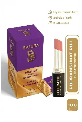 Pure Matte Powder Lipstick No: 106 - Nemlendirici Pudramsı Mat Ruj Makyaj Temizleme Mendili Hediyeli