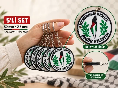 Nehirden Denize Özgür Filistin- Yazılı Anahtarlık - 5 li Anahtar Seti