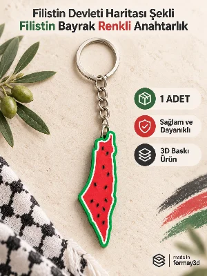 Tarihi Filistin Devleti Haritası Şeklinde - Filistin Bayrağı Renklerinde Şık Anahtarlık - (1 - 5 - 10 ve 100 Adet Seçenekli) Formay3D