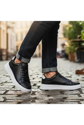 Siyah, Beyaz Ve Siyah Beyaz Taban Comfort Hafif Ortopedik Klasik-Spor Ayakkabı