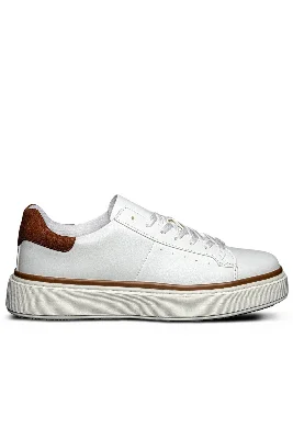 Beyaz Kahverengi Detay Ortopedik Sneaker Erkek Ayakkabı