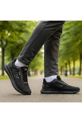 Siyah Fileli Battal Boy Comfort Hafif Yürüyüş-Koşu Erkek Spor Ayakkabı