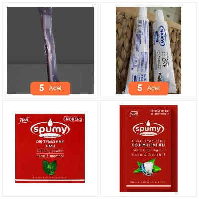 [Kampanya] Spumy Tekli Diş Fırçası (Orta Sert) Kapaklı (5 Adet) + Spumy Karanfilli Diş Macunu 33 Ml (5 Adet) + Spumy Diş Temizleme Tozu 50 Ml + Spumy Diş Temizleme Jeli 60 Gr