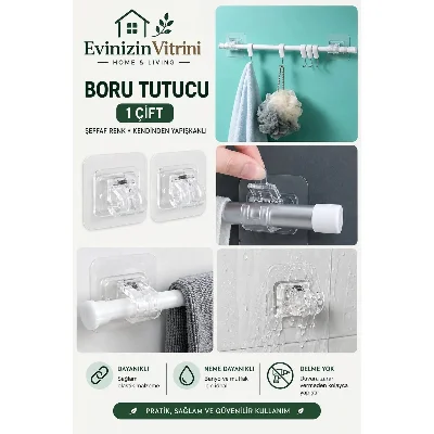 Perde Çubuğu Braketi Kendinden Yapışkanlı Boru Tutucu 2 Adet