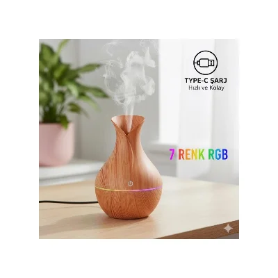 Ahşap Görünümlü Led Işıklı Usb Bağlantı Aromalı Hava Nemlendirici Buhurdanlık