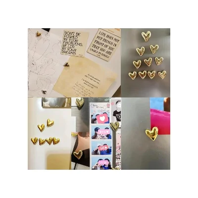 4 Adet Gold Renk Kalp Model Buzdolabı Magneti Mıknatıslı Fotoğraf Tutucu Magnet