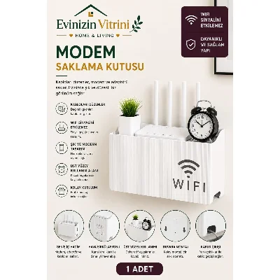 1 Adet Krem Renkli Duvara Monte Edilebilir Modem Saklama Kutusu