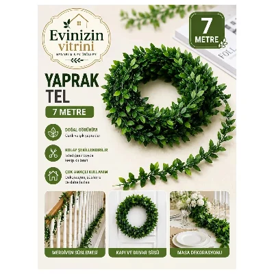 Doğalgaz Borusu Süsü 7 Metre Tel Yaprak Şerit Yapay Taç Sarmaşık Çiçek Süsü